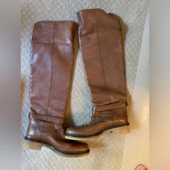 Boemos Tall Italian Leather Riding Boots 8 38 Chestnut Brown - Picture 2 of 5